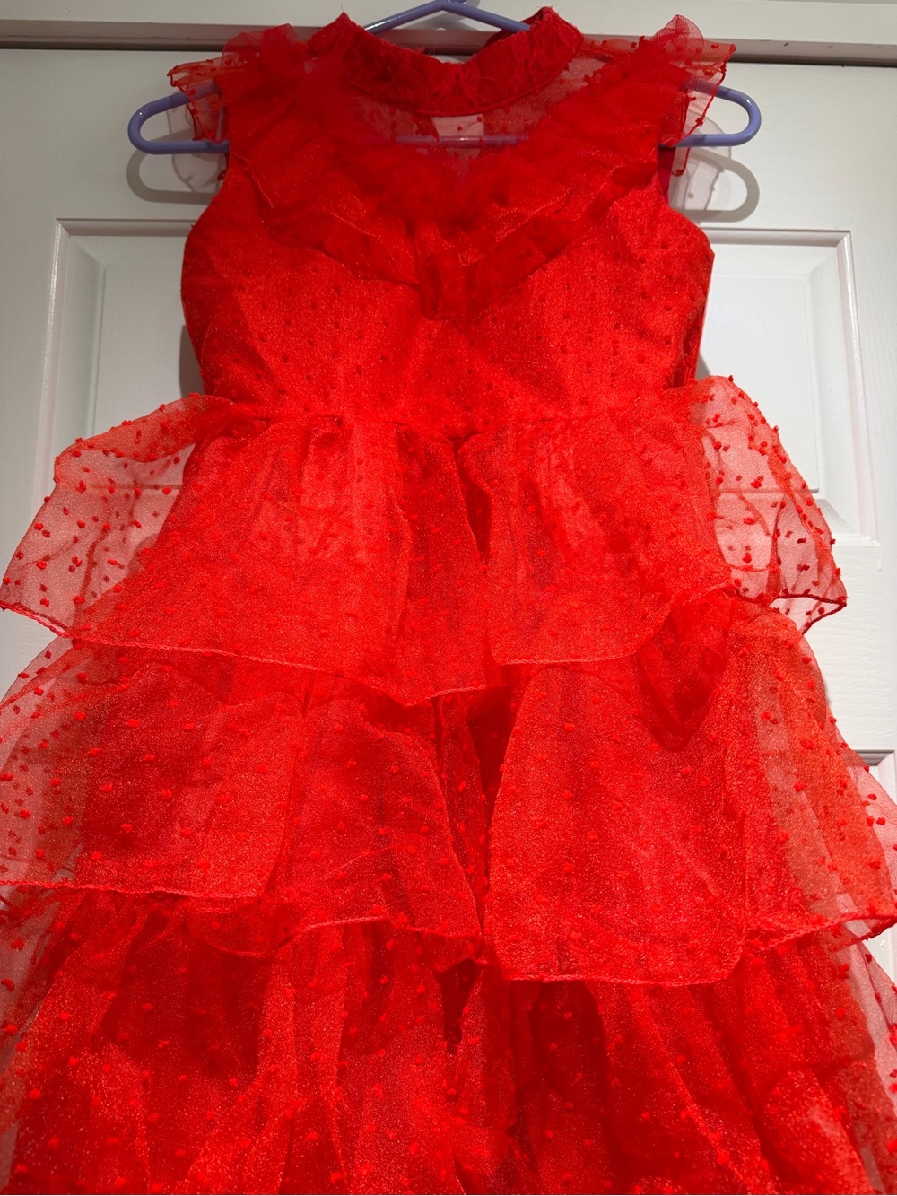 Red Layered Ruffle Party Dress for Girls - Picture 2 of 5